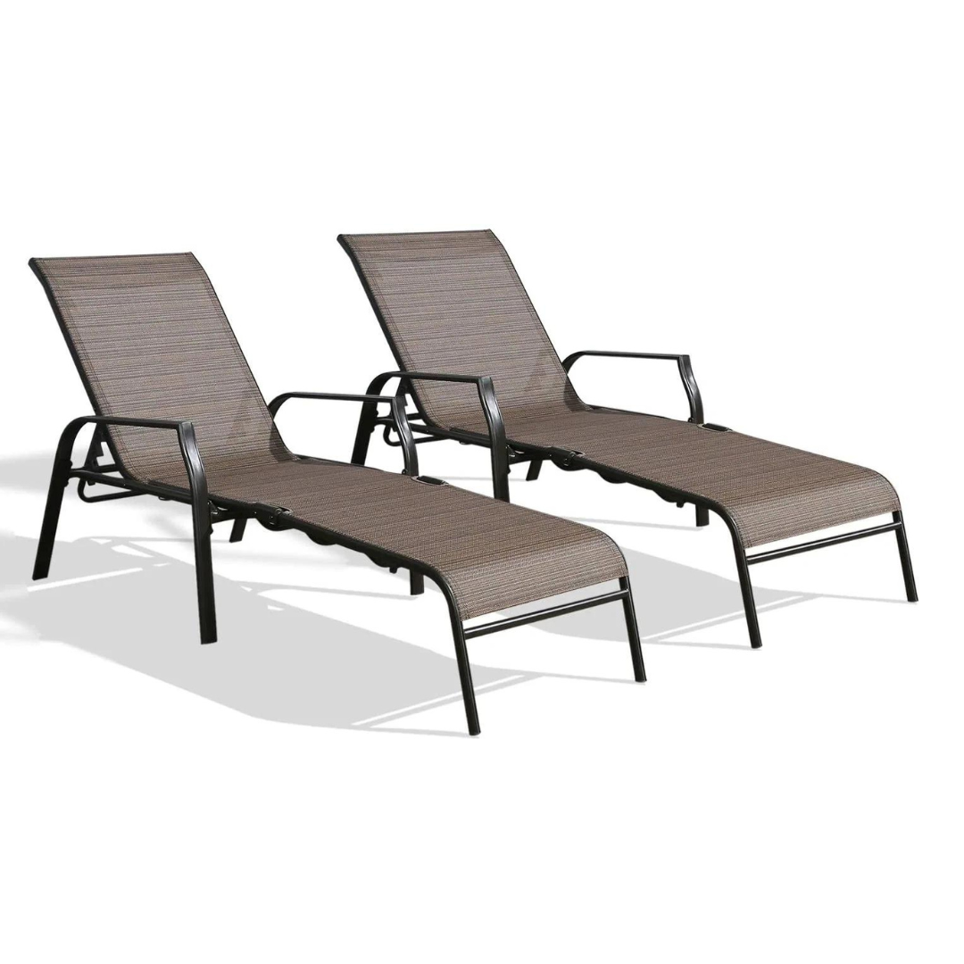 Folding Sling Reclining Chaise Lounge Chairs for Beach, Yard, Pool, and Patio