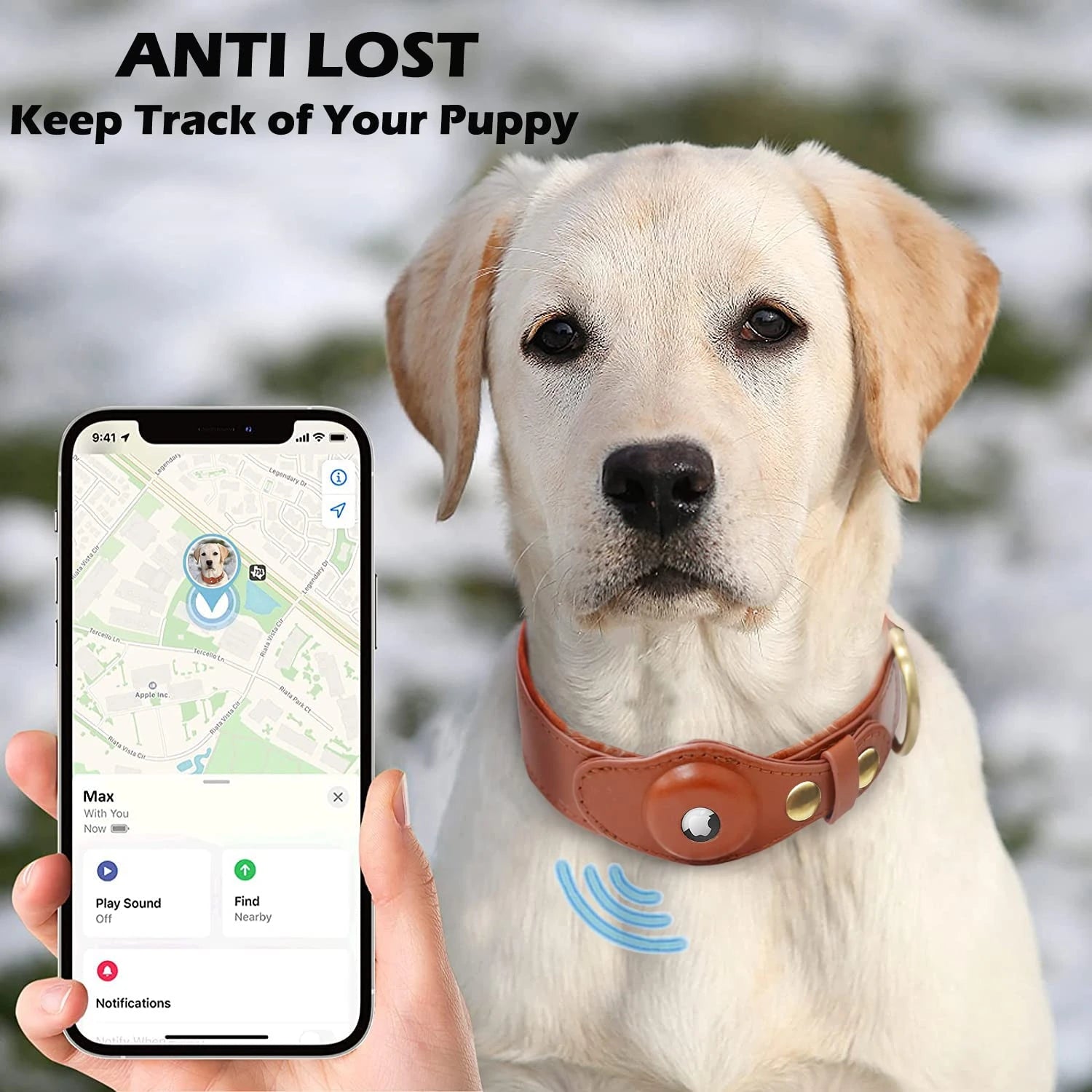 New Leather Anti-Lost Dog Collar: Heavy Duty, Airtag-Compatible with Anti-Lost Positioning Technology