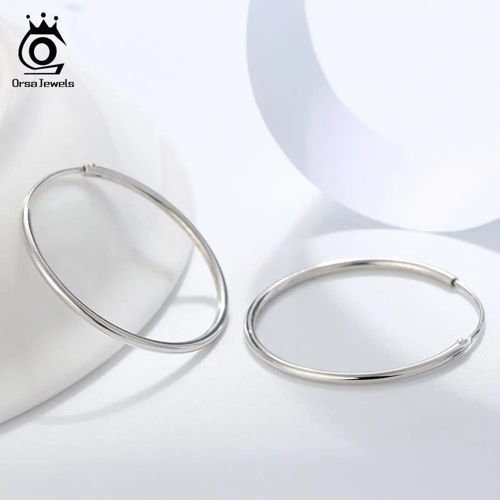 ORSA JEWELS Solid 925 Sterling Silver Round Hoop Earrings - Available in 30, 40, and 50 MM Sizes