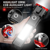 USB Charging Super Bright LED Flashlight with Safety Hammer Side Light Torch