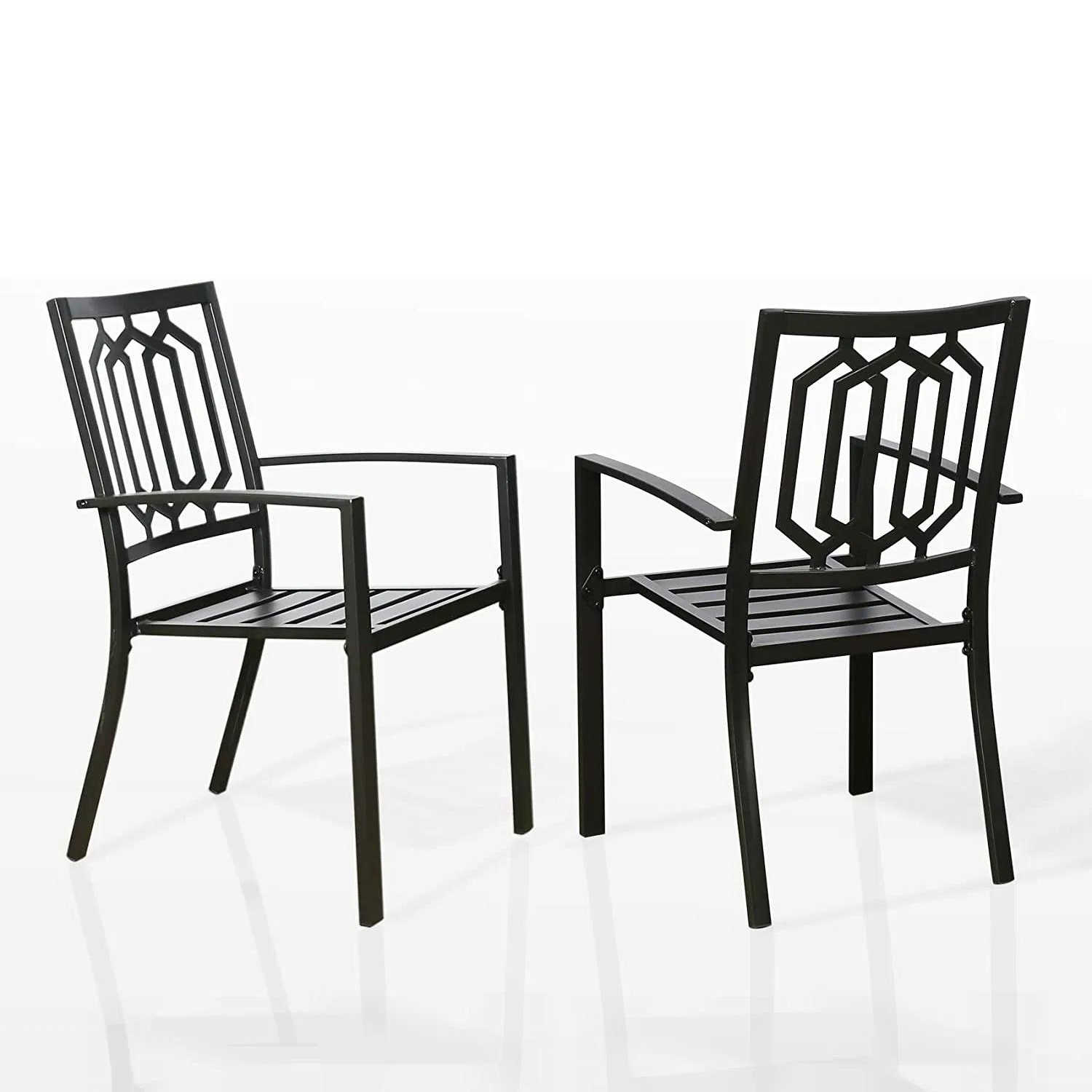 Set of 2 Stacking Patio Metal Arm Chairs for Outdoor Dining in Garden, Yard and Lawn