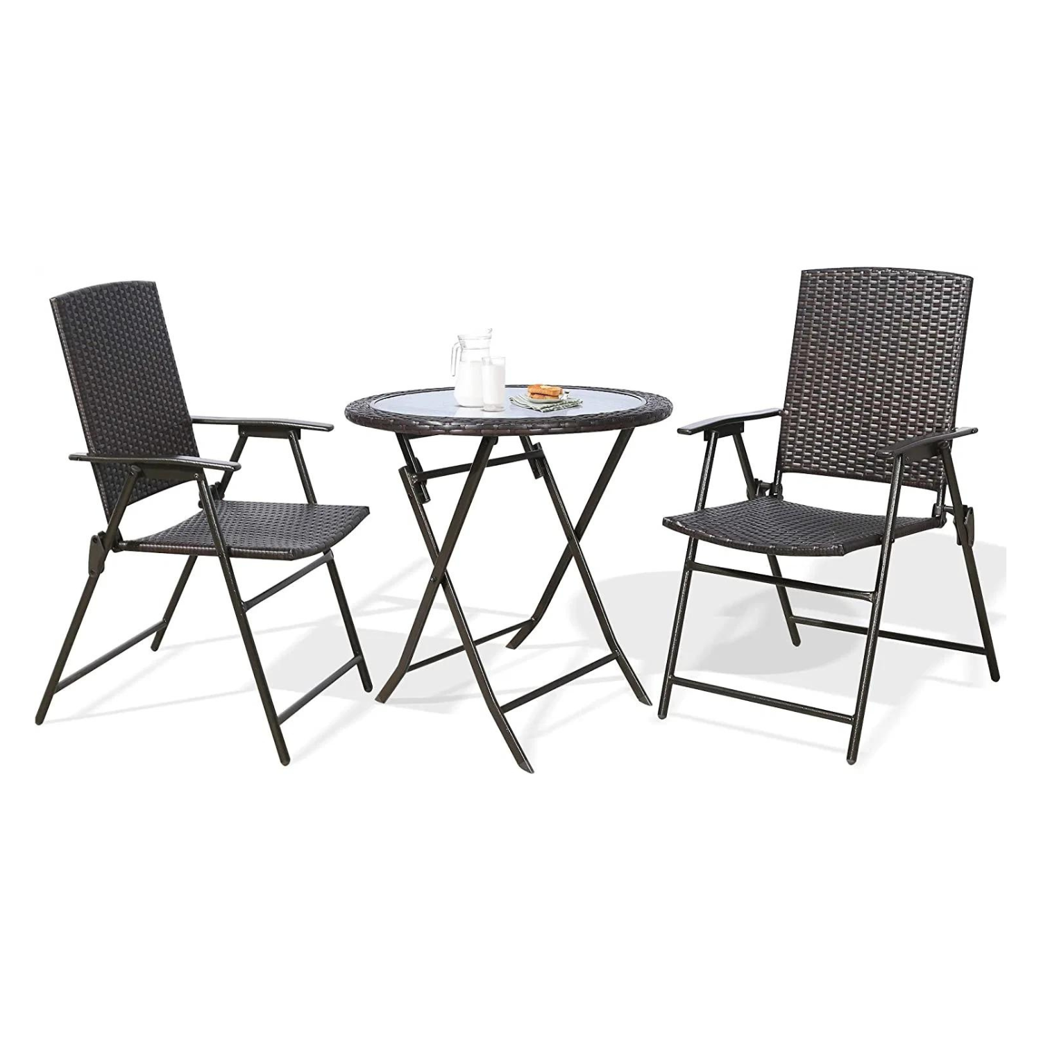 Outdoor 3-Piece Wicker Folding Bistro Set - Perfect for Balcony, Garden, and Backyard Furniture