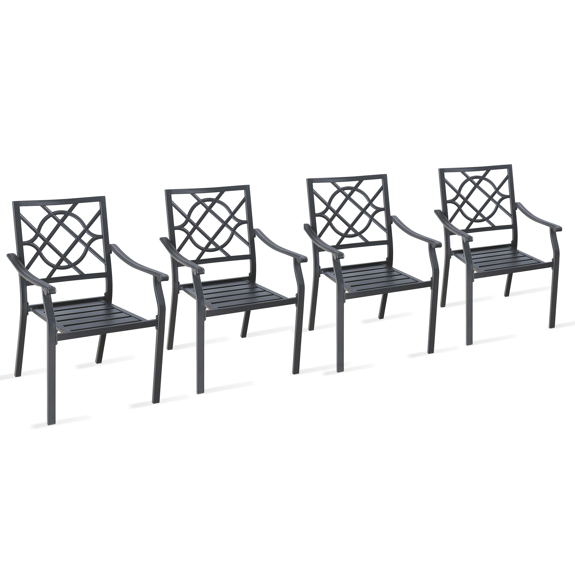 Set of 4 Patio Dining Chairs - Outdoor Furniture Chair Set with Steel Frame and Armrest