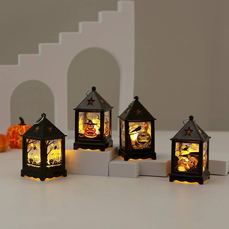 Halloween Candle Night Lights Atmosphere LED Flameless Lamp Good-Looking Portable Lanterns Decoration Multicolor Home Party Bar Indoor Outdoor (Emitting Color 01)