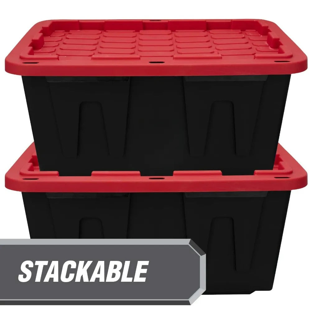 27 Gallon Stackable Snap Lid Plastic Storage Bin Container, Set of 4