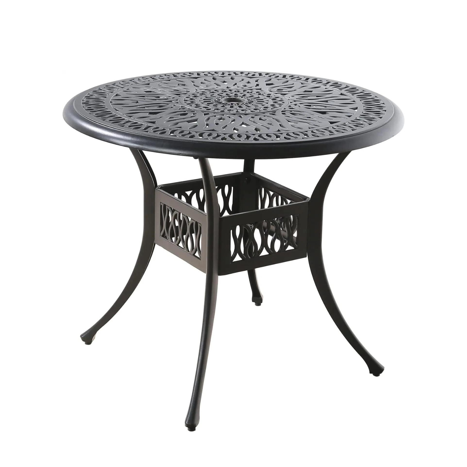Patio Round Dining Table - Outdoor Cast Aluminum Bistro Table with 1.88' Umbrella Hole